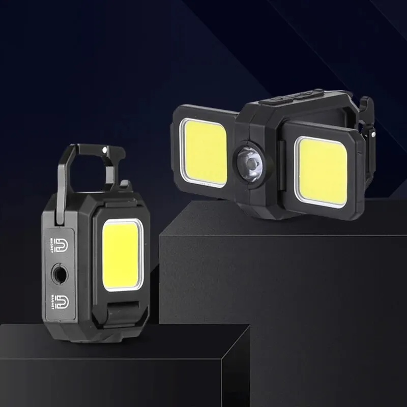 Portable LED Keychain Work Light, Rechargeable, Dual Light Source, High Lumens for Camping, Hiking, Running