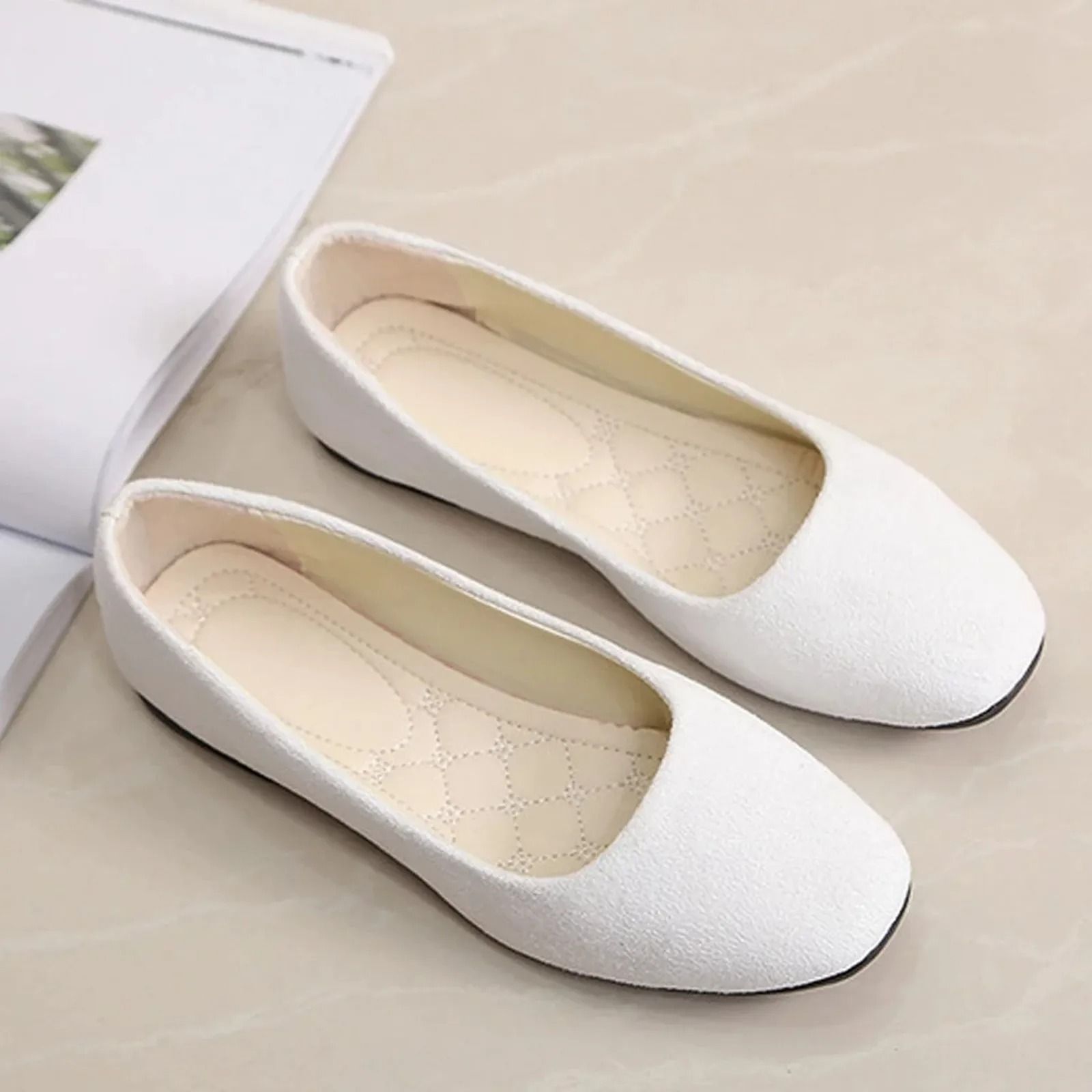 Women Suede Loafers Flat Heel Square Toe Basic Pumps