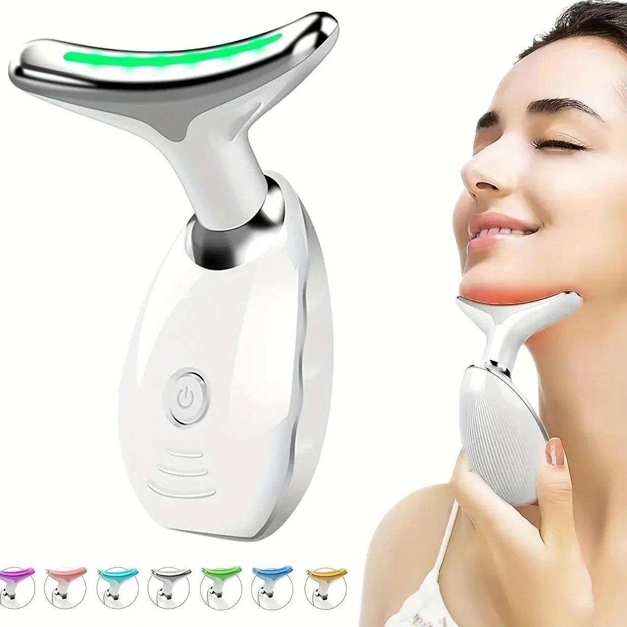 7 LED Color Neck and Face Massager Portable Beauty Device with Vibration and USB Charging