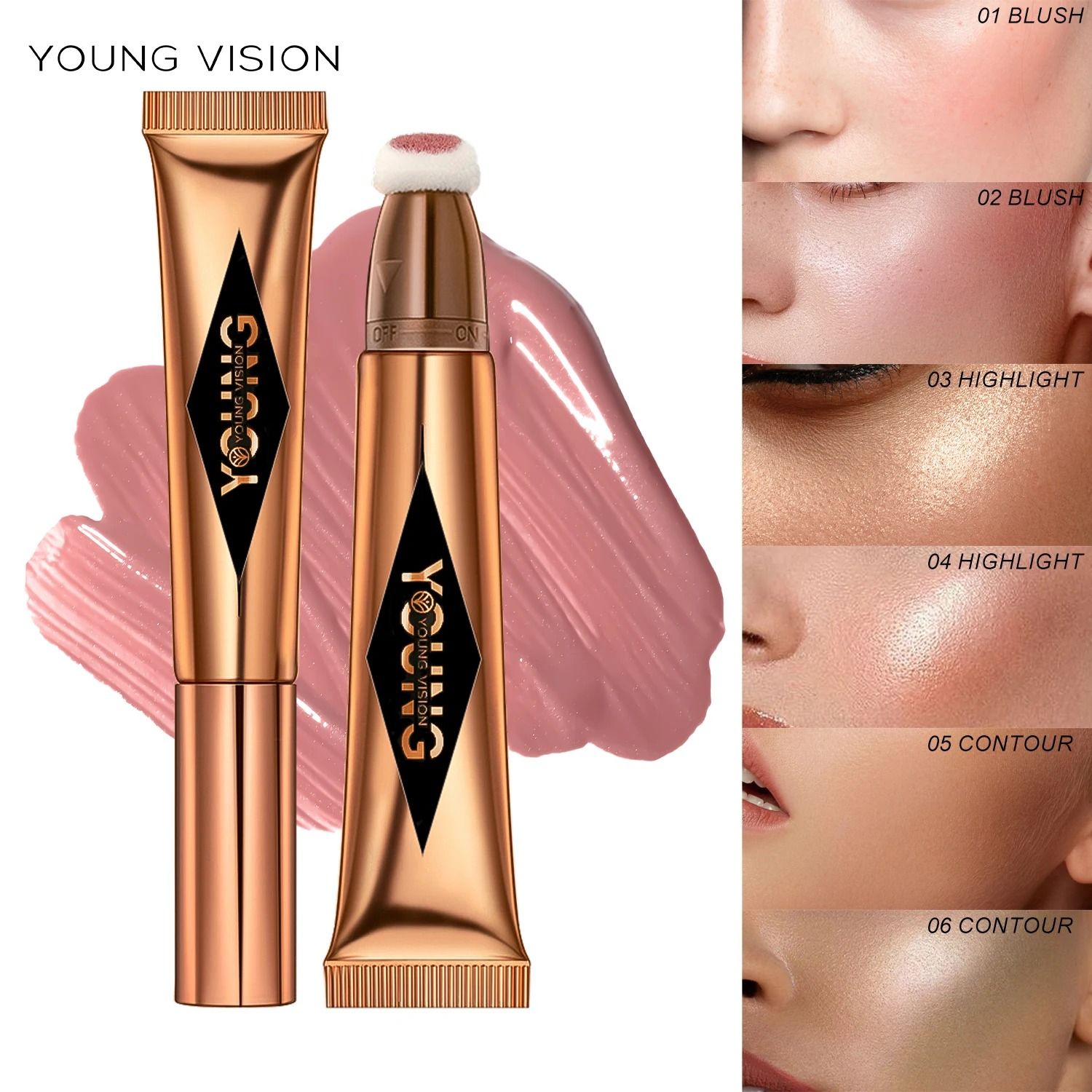 Young Vision Air Cushion Powder Blusher High Gloss Stick 6 Shades