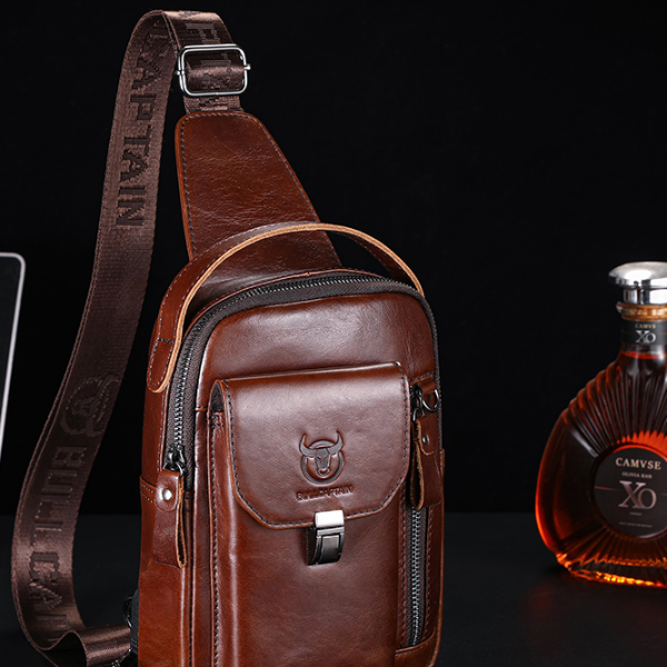 Mens Genuine Leather Anti-Theft Crossbody Bag Multifunctional Casual Chest Bag