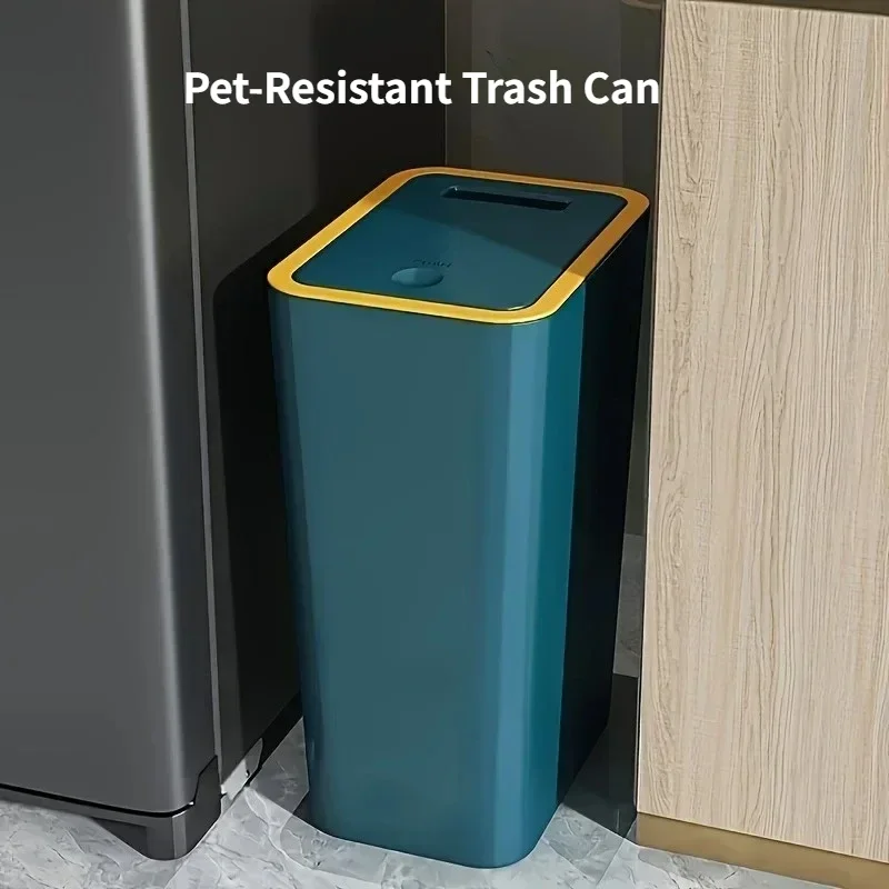 Durable Plastic Bin, Space-Saving Pet-Resistant Trash Can Odor-Proof for Bathroom Kitchen Use