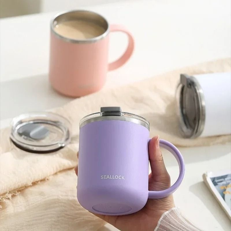 304 Stainless Steel Insulated Water Cup – 450ml Anti-Scalding Milk & Juice Mug with Lid