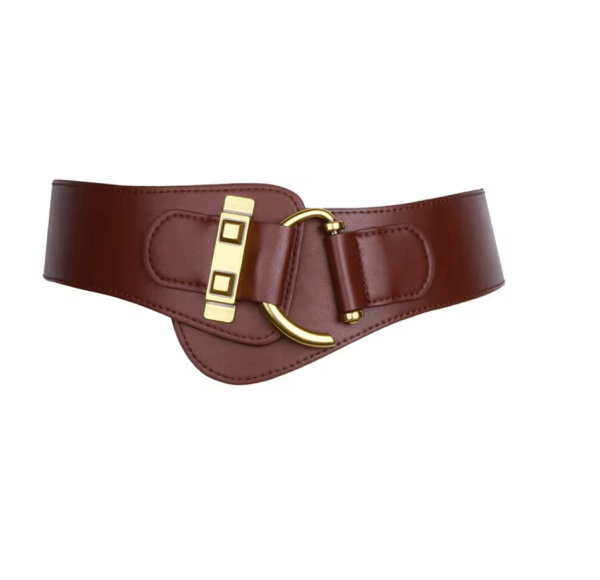 Classic Gold Buckle Leather Belt Adjustable Womens Fashion Waist Belt