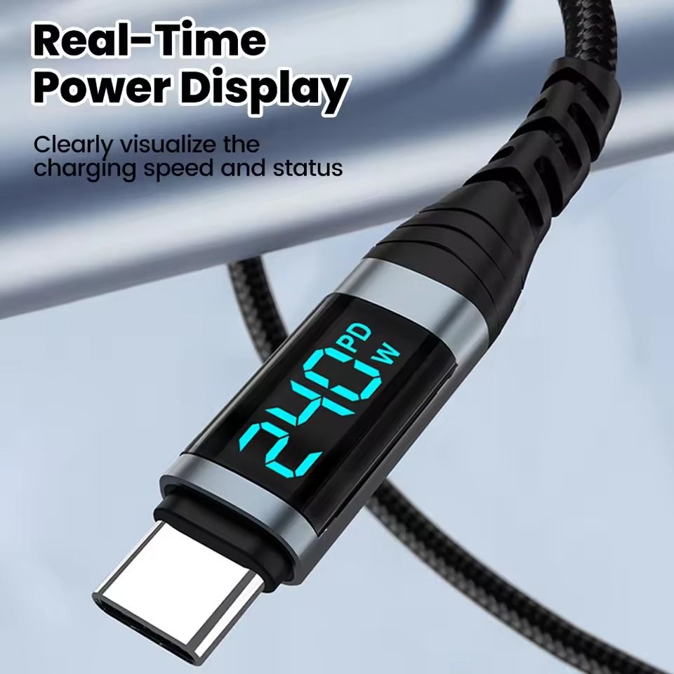 240W Type C to Type C Super Fast Charging Cable with Digital Display for iPhone Samsung Huawei
