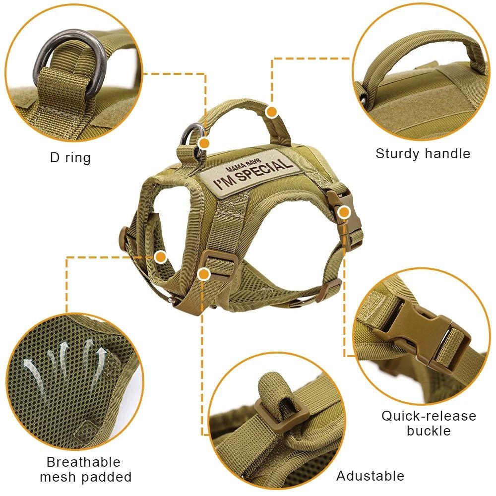 Nylon Tactical Cat Harness Vest With Handle and Stickers