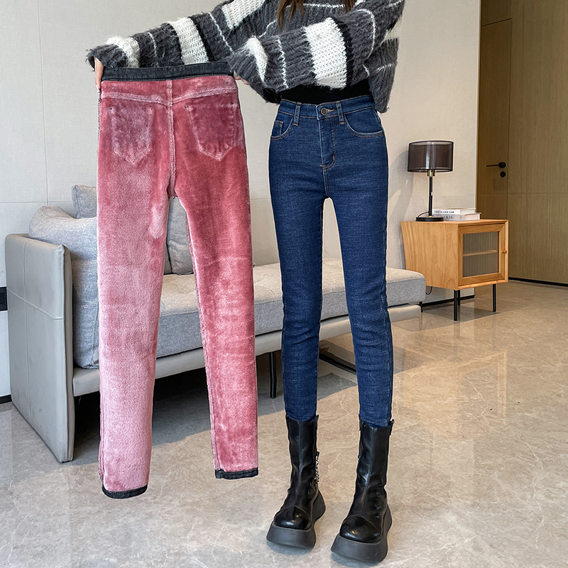 New Women Thermal Stretch Jeans, Winter Warm Fleece Lined Denim Pants, Slim Fit Stretchy Leggings