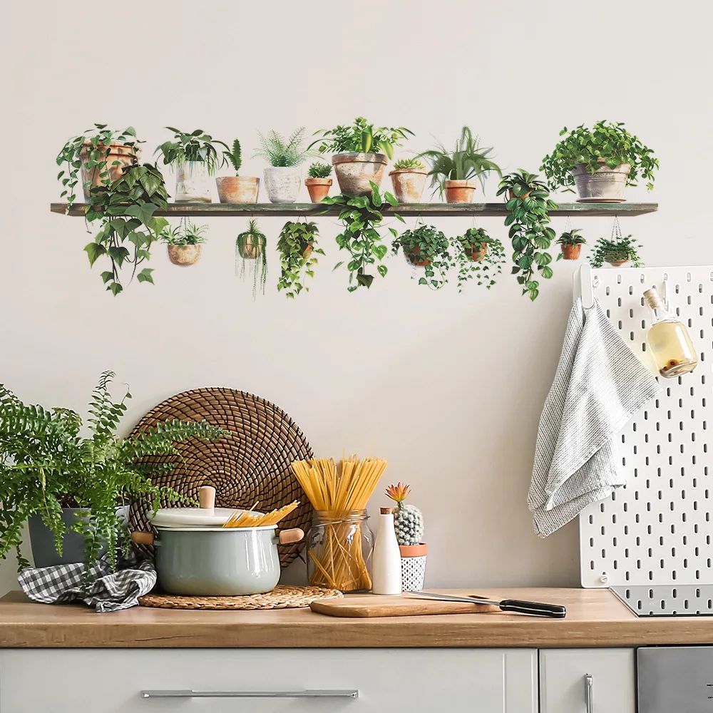 Cartoon Flower Shelf Wall Stickers – Peel and Stick removable wall decals for Bedroom & Living Room