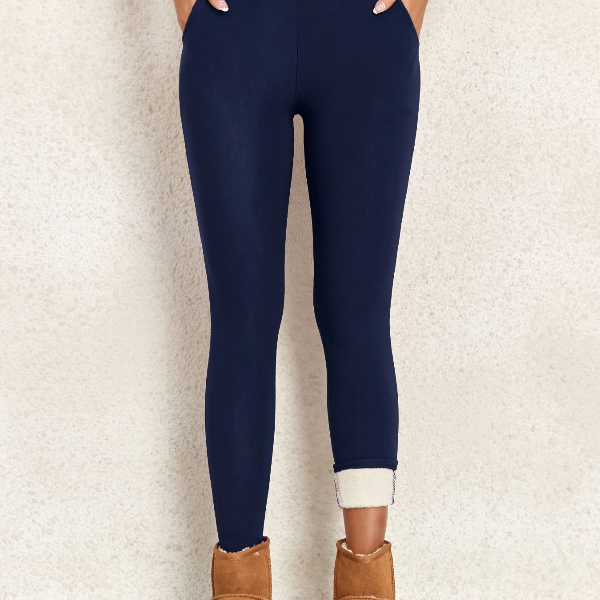 Women's Fleece-Lined Leggings with Side Pockets, Cold Super Warm Pants, Casual Velvet Lamb Leggings