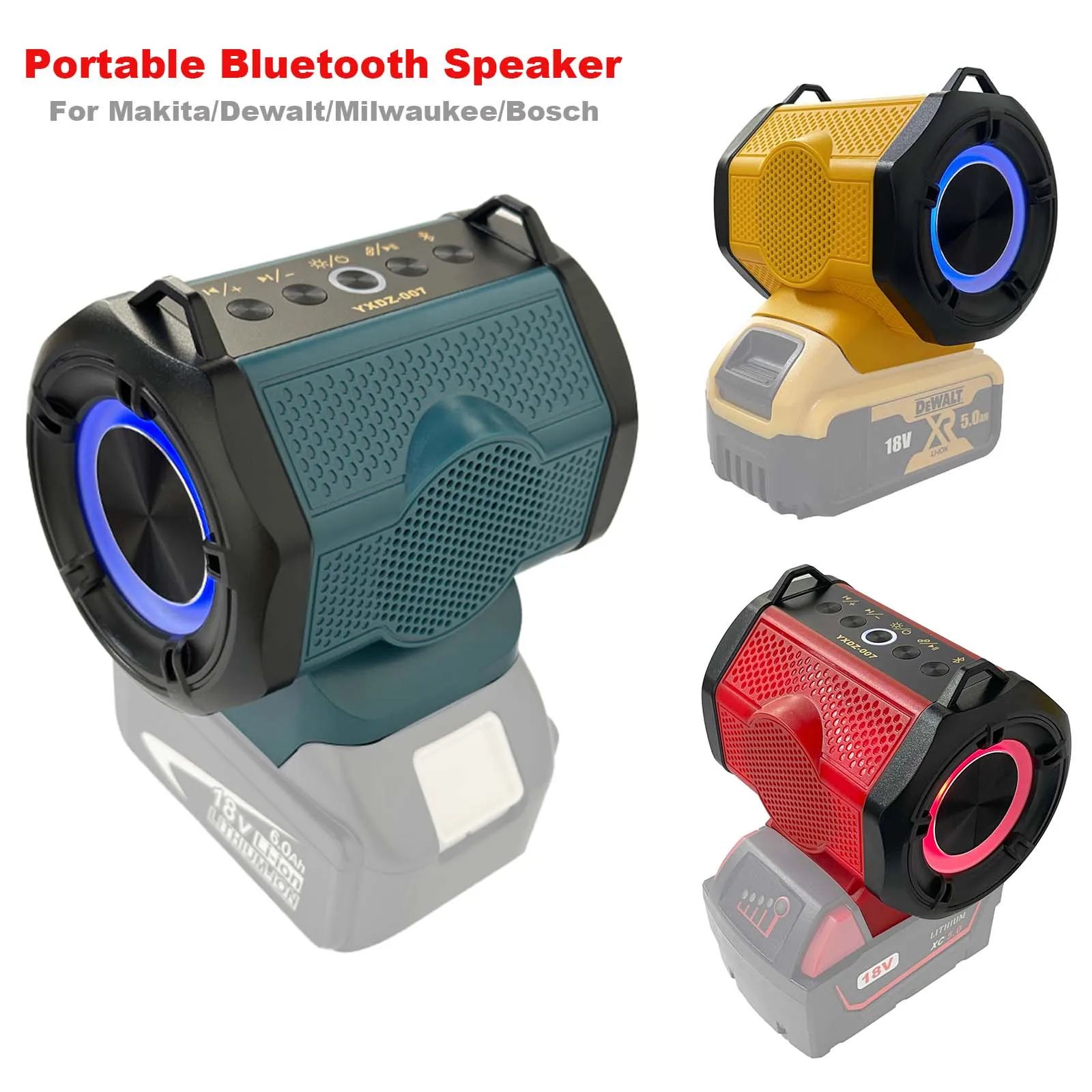 Cordless Tool Battery Bluetooth Speaker with USB-C Charging (18V/20V for Milwaukee, Makita, DeWalt & Bosch)
