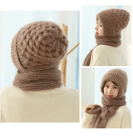 CozyWrap Winter Beanie Scarf Set – Womens Knitted Hat and Scarf Windproof Plush Beanie