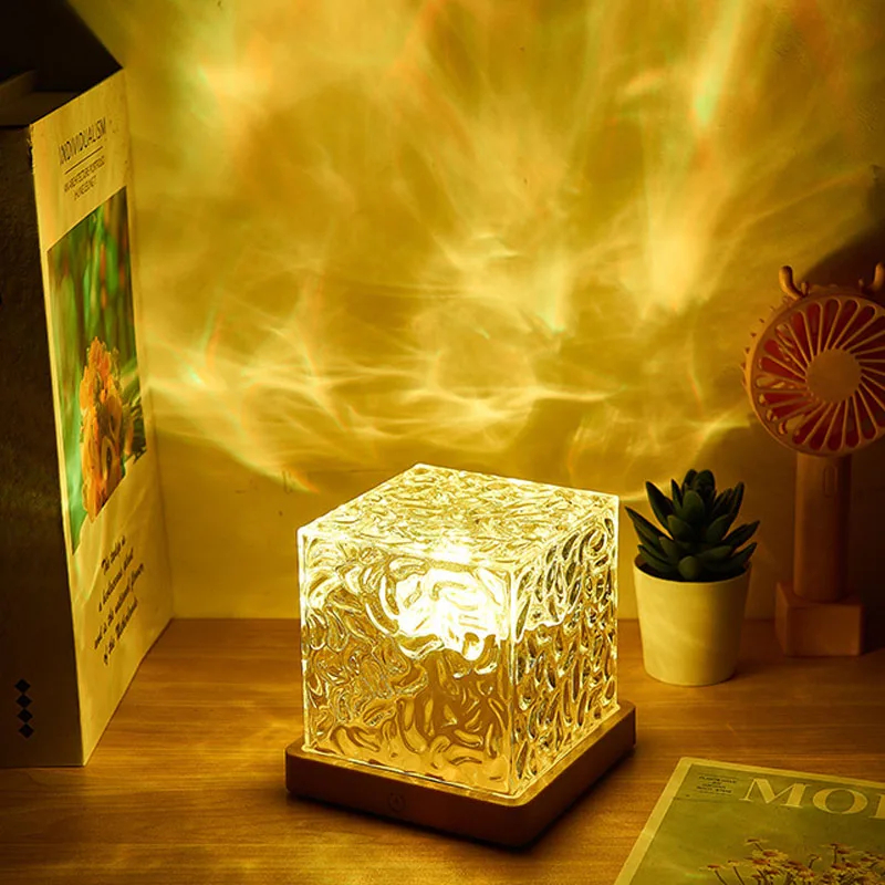 Dynamic Rotating Water Ripple Projector Night Light, Changing RGB Lamp, Remote Control, Dimmable Table Lamp