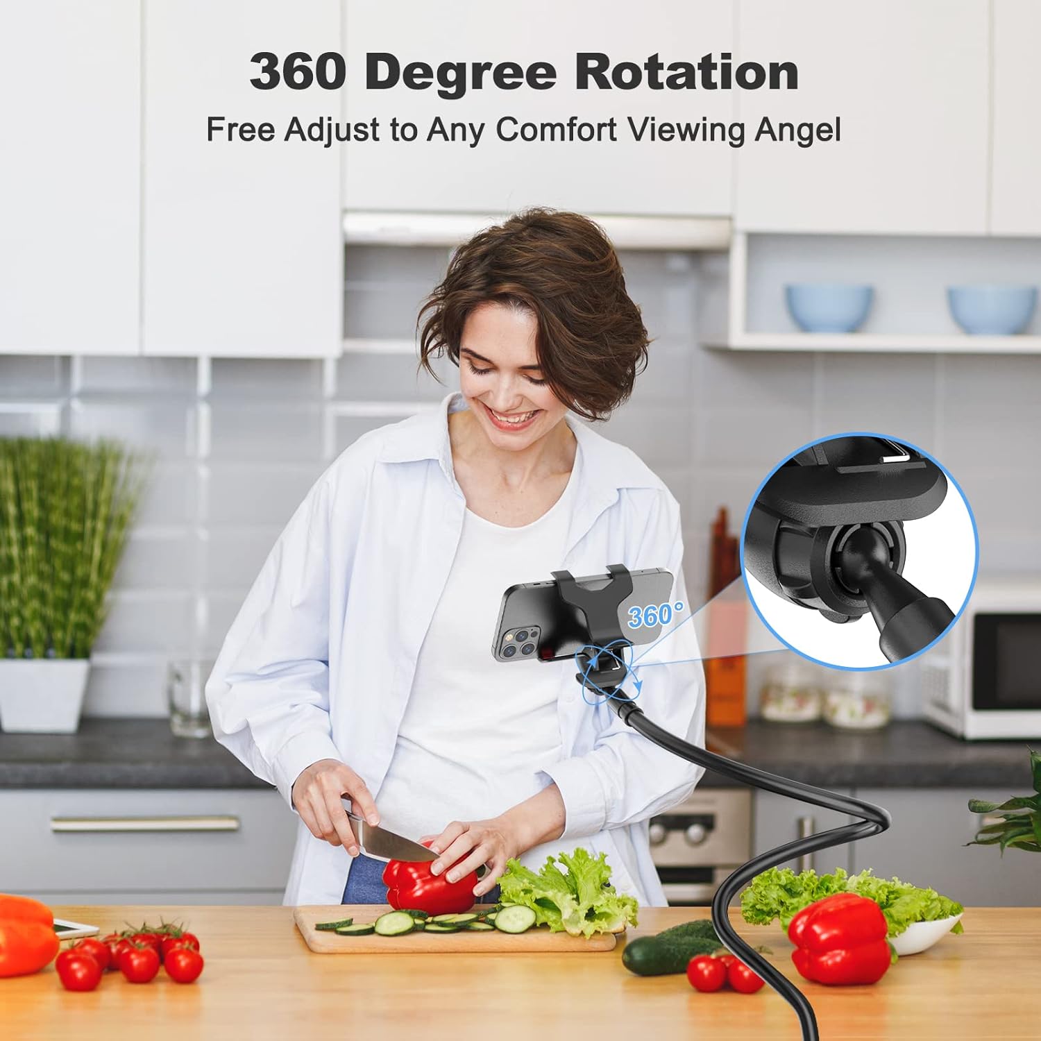 Flexible Long Arms Phone Holder Stand Lazy, Bed and Headrest Clamp Mount, Adjustable 360 Bracket for Hands-Free Viewing