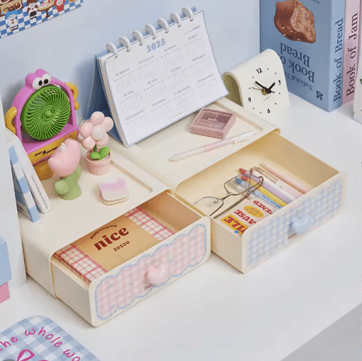 Sweetheart Pink Drawer Storage Box Desktop Makeup and Desk Organizer