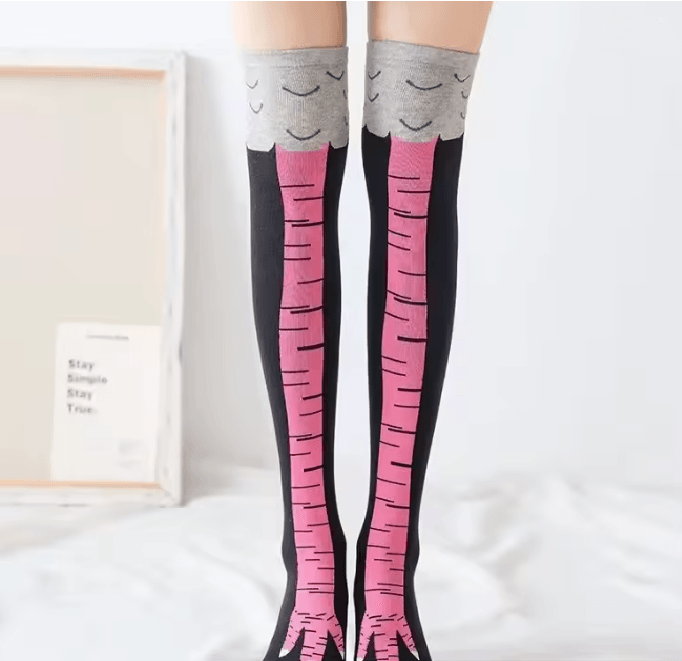 Funny Chicken Print Thigh High Socks