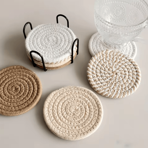 Absorbent Coasters Set 8 Pcs Minimalist Brown Drink Mats for Home and Bar