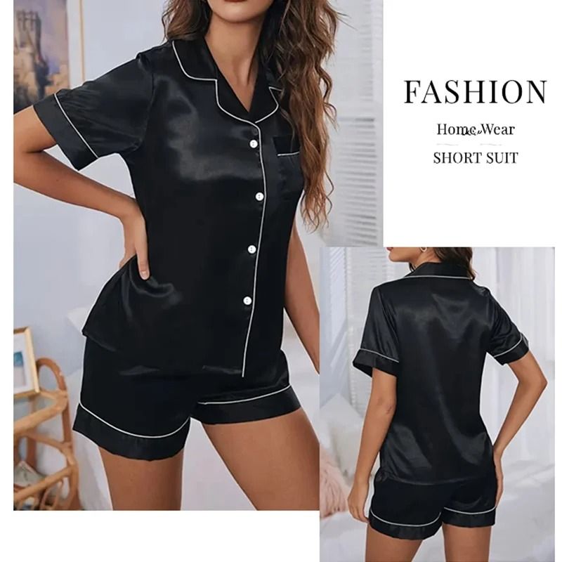 Button-Down Pajama Shorts Set – Two-Piece Cotton Blend Sleepwear