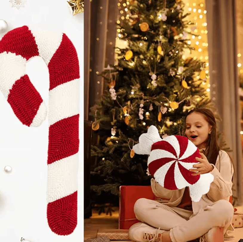 JollyJoy Plush Christmas Cartoon Pillow – Red Holiday Cushion for Sofa & Living Room Decor