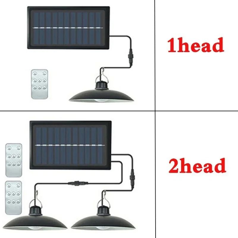 Solar Powered Pendant Light with Double Head LED Chandelier Waterproof Outdoor Indoor Shed Barn Room Ceiling Lamp Remote