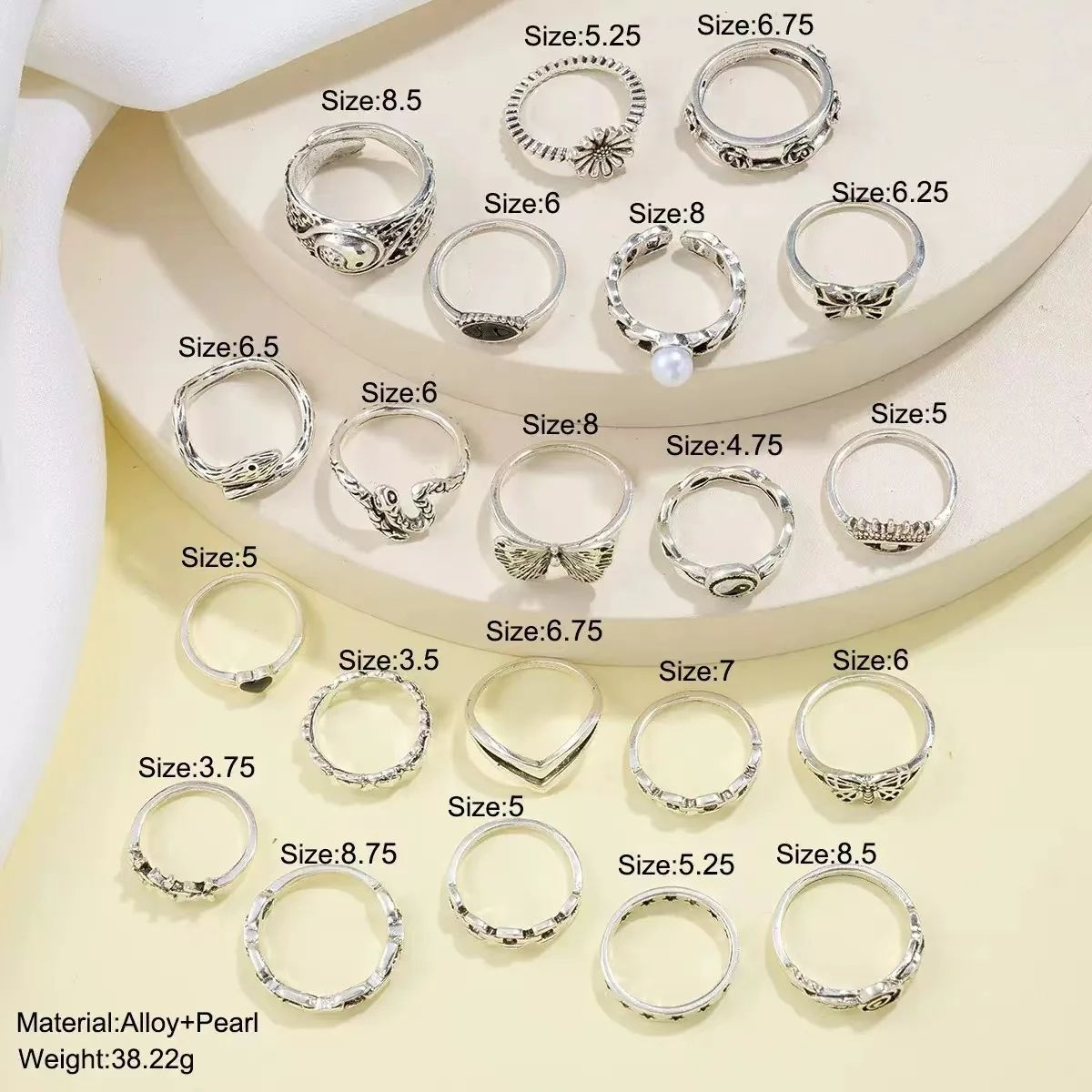 Punk Style Multi Element Ring Set with Butterfly Heart and Tai Chi Designs