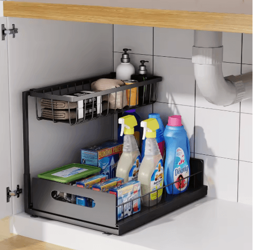 2 Tier Under Sink Organizer with Sliding Pull Out Cabinet Drawers