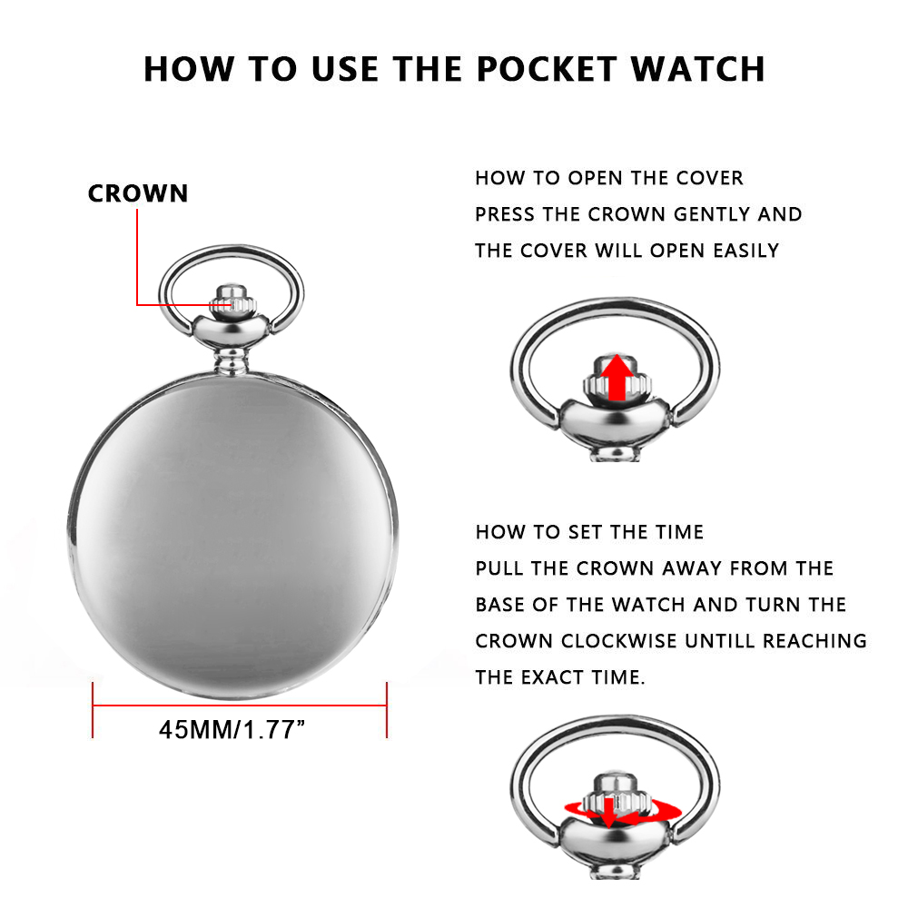 Modern Analog Pocket Watch with Luxury Smooth Silver Pendant, Roman Numerals, Unisex Chain Gift