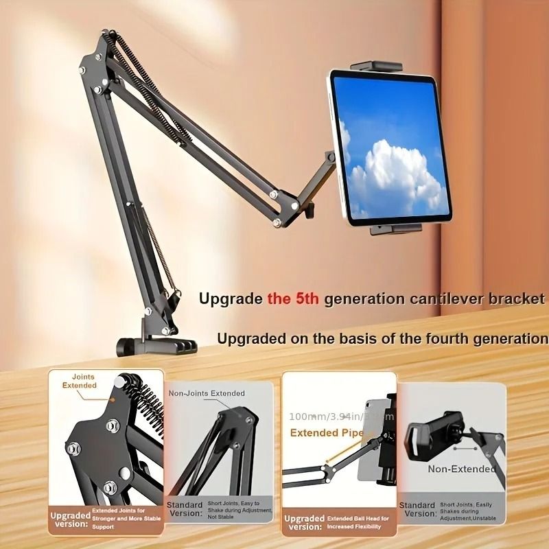 Adjustable Bed Tablet Holder with Rotatable Long Arm Clamp Mount