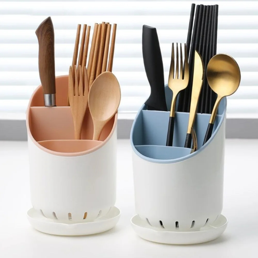 Space-Saving Tableware Storage Rack with Drainage Tray & Detachable Chopstick Holder