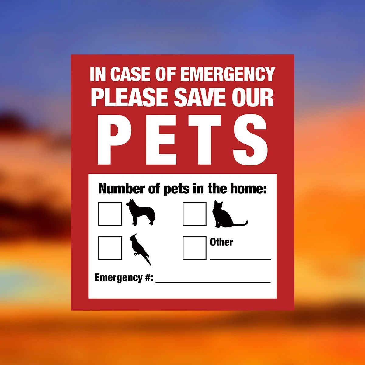 Pet Alert Emergency Window Sticker Save My Pets Safety Decal Static Cling Sign Set