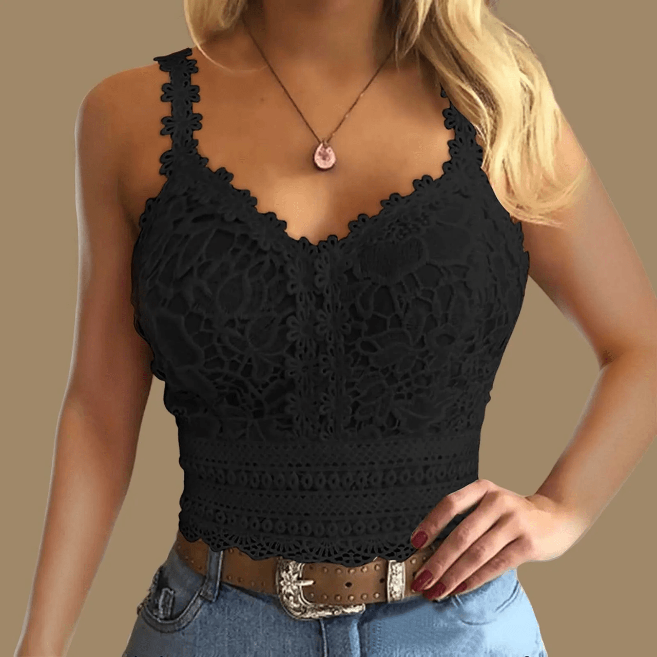 Lace Strap V Neck Crop Top for Women Trendy Y2K Streetwear Tank