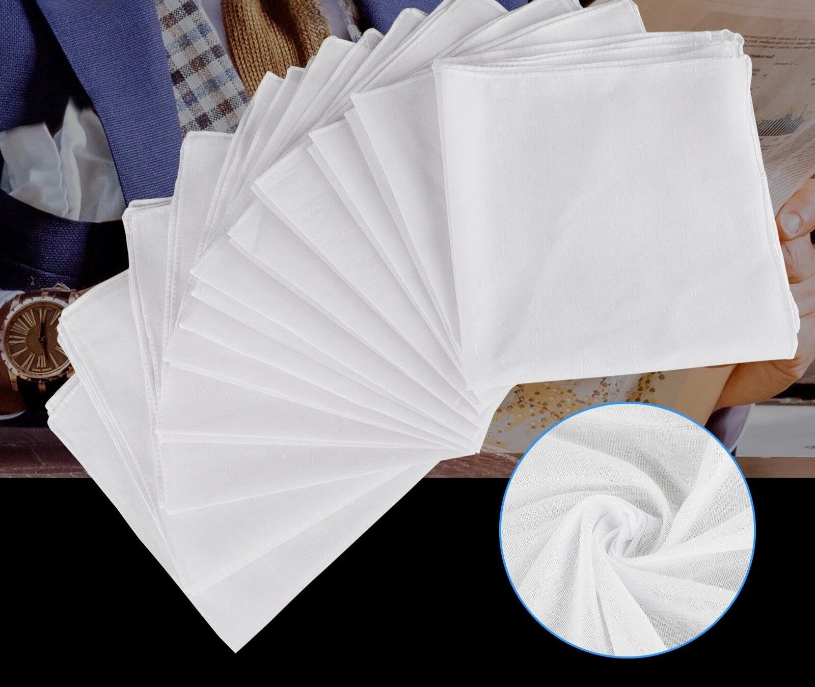 White Cotton Men Handkerchiefs, Vintage Hanky Pocket Square, Durable & Stylish Lot