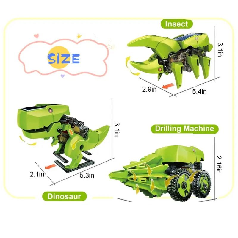 Kids Dinosaur Solar Powered STEM DIY Robot Car Toy