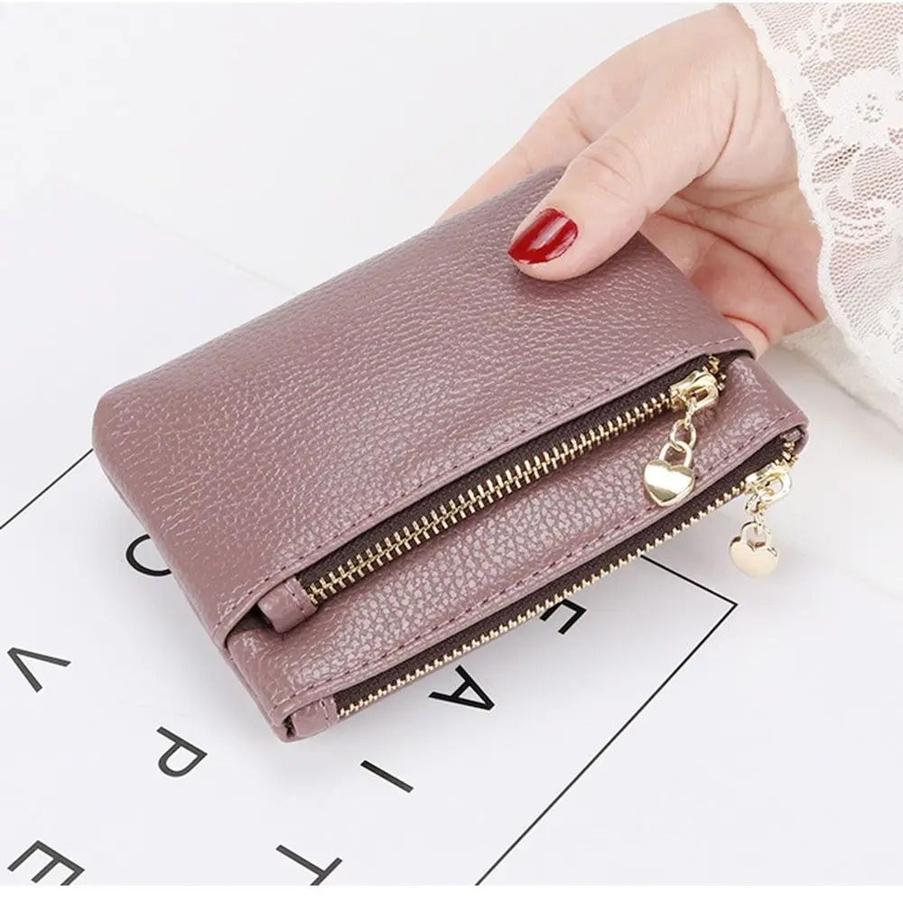 Double Zipper Heart Detail Mini Coin Purse