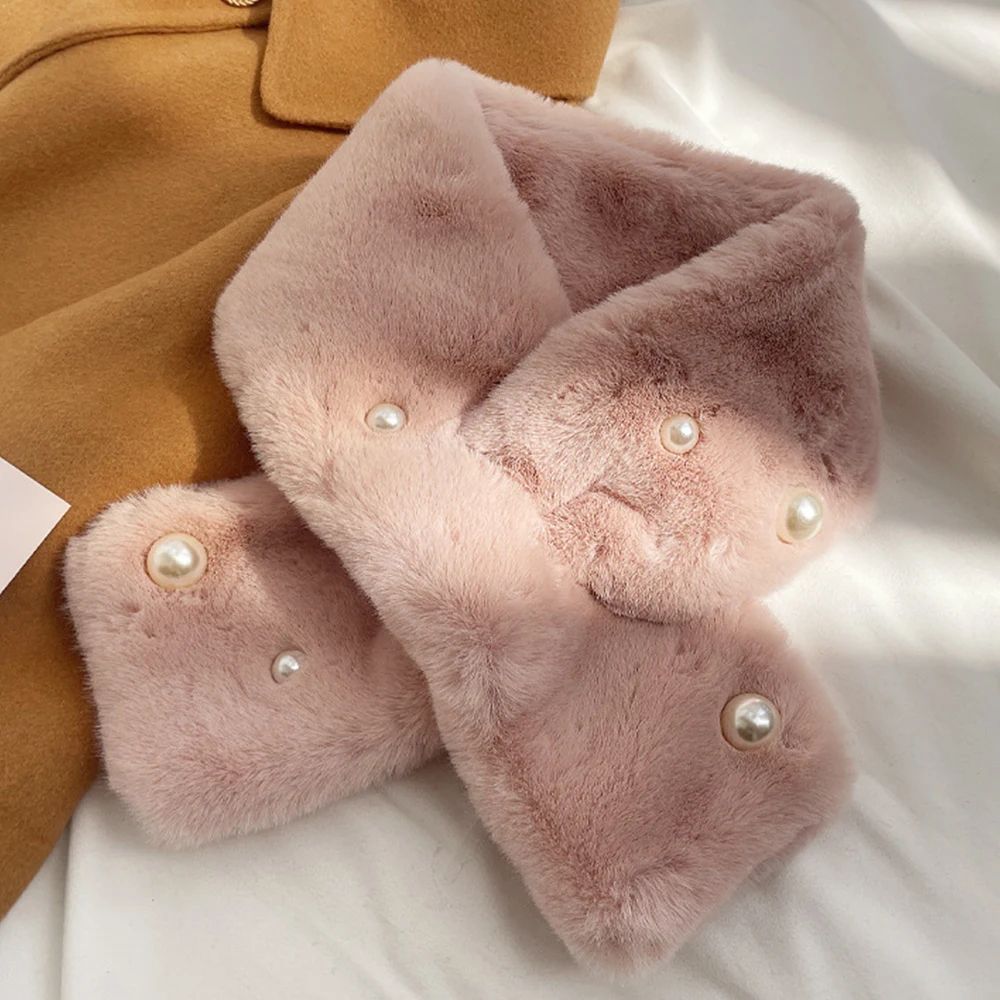 Luxury Faux Rabbit Fur Cross Collar Scarf – Women's Thick Winter Furry Neck Warmer
