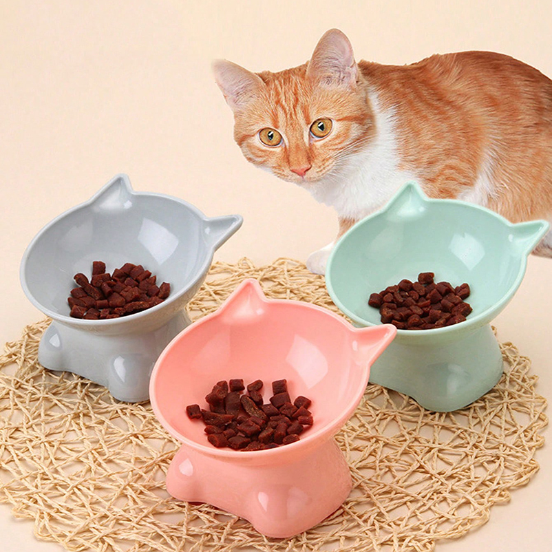 Nordic Style Anti-Tip Pet Bowl for Cats Cervical Vertebra Protection, Plastic Inclined Mouth Design