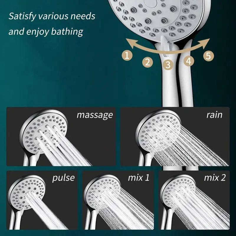 Five-speed Large Water Outlet Shower Head Set Adjustable High Quality Plastic Sealed Universal Handheld Bathroom Shower