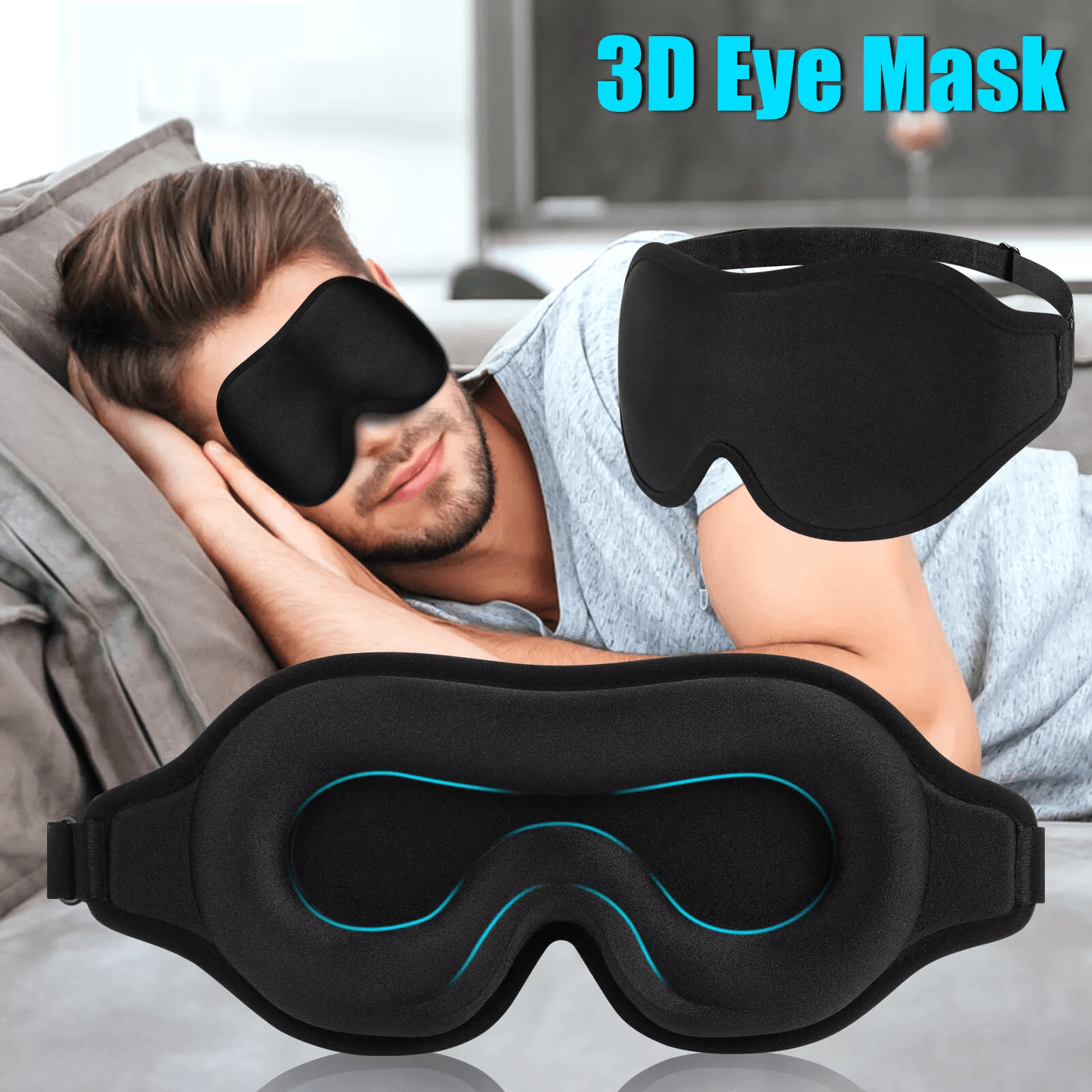 3D Travel Silk Eye Mask Sleeping, Soft Padded Shade Blindfold for Rest & Relaxation