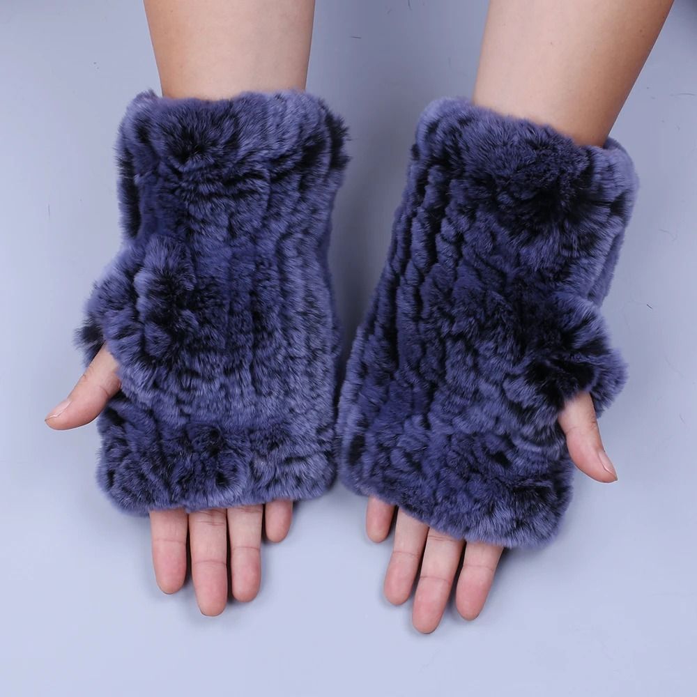 Luxury Rex Rabbit Fur Fingerless Gloves Fluffy Womens Winter Wrist Warmers