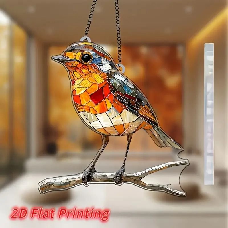 2D Flat Acrylic Robin Sun Catcher (8x8 in) for Kitchen & Garden Wall Decor