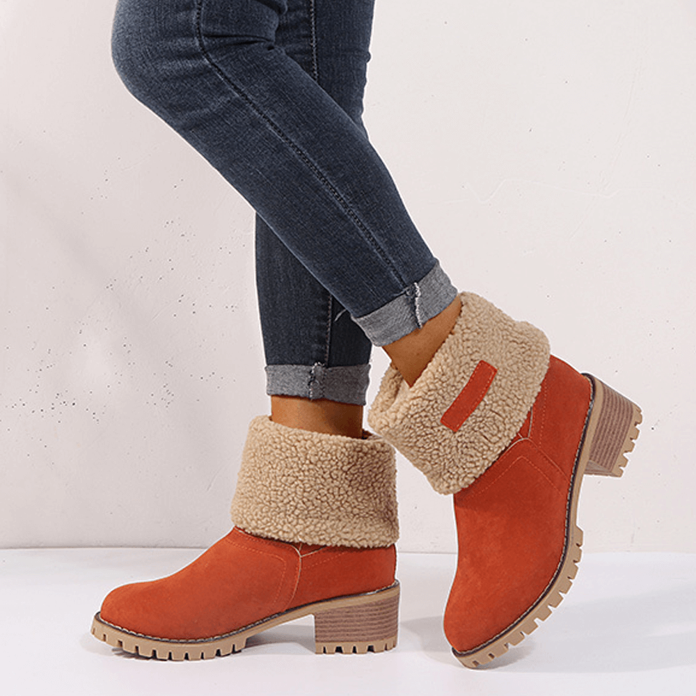 Fur Lining Snow Boots Block Heel