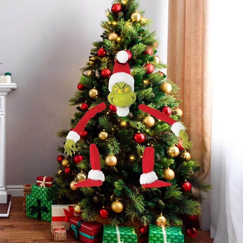 Grinch Style Christmas Tree Topper Set Elf Arms Legs Head Decoration Kit