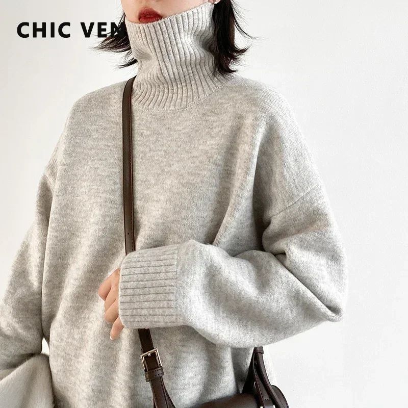 CHIC VEN Loose Turtleneck Sweater Warm Korean Knit Pullover Soft Women Winter Sweater