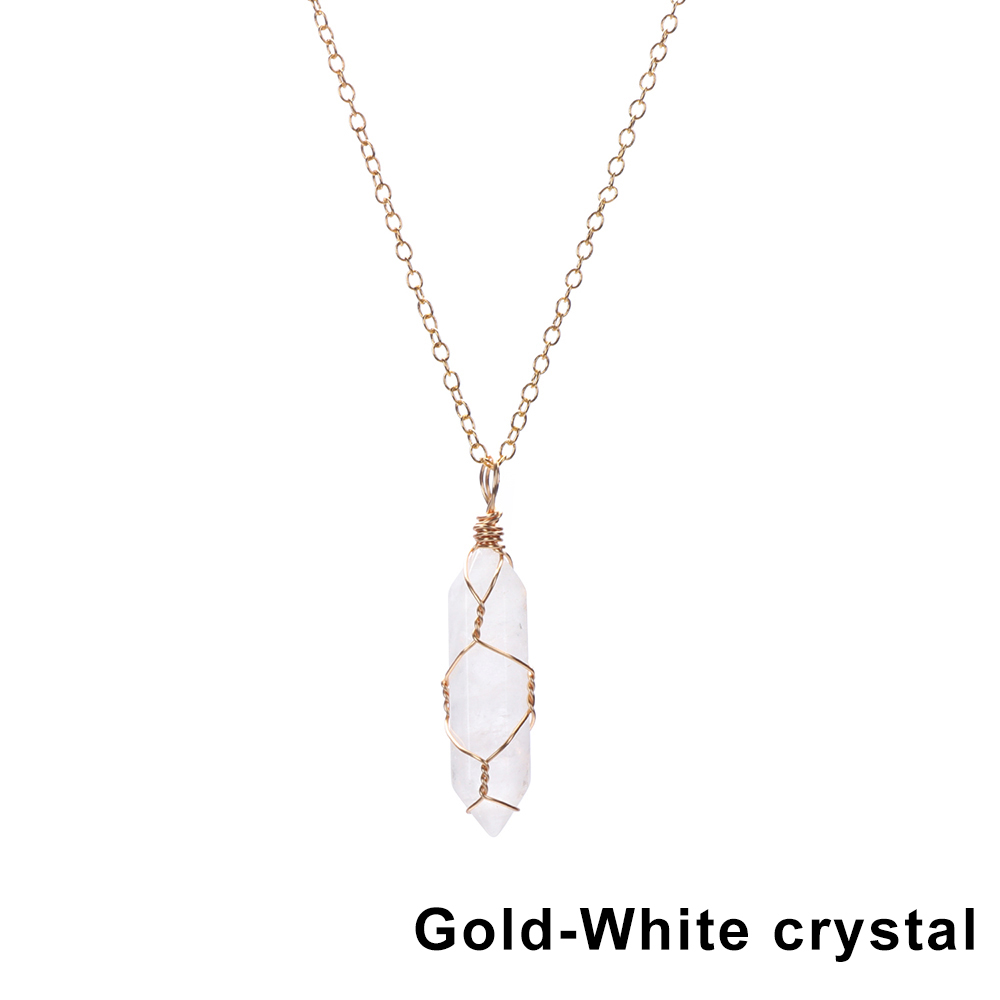 1Pc Fashion Hexagonal Cylindrical Crystal Necklace, Wire Wrap Amethyst Pendant, Natural Stone Valentine Day Gift