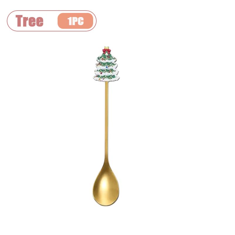 Stainless Steel Christmas Spoon Set, Coffee Spoon, Dessert Spoon, Santa Claus Tableware, Kitchen Utensils, Holiday Gift