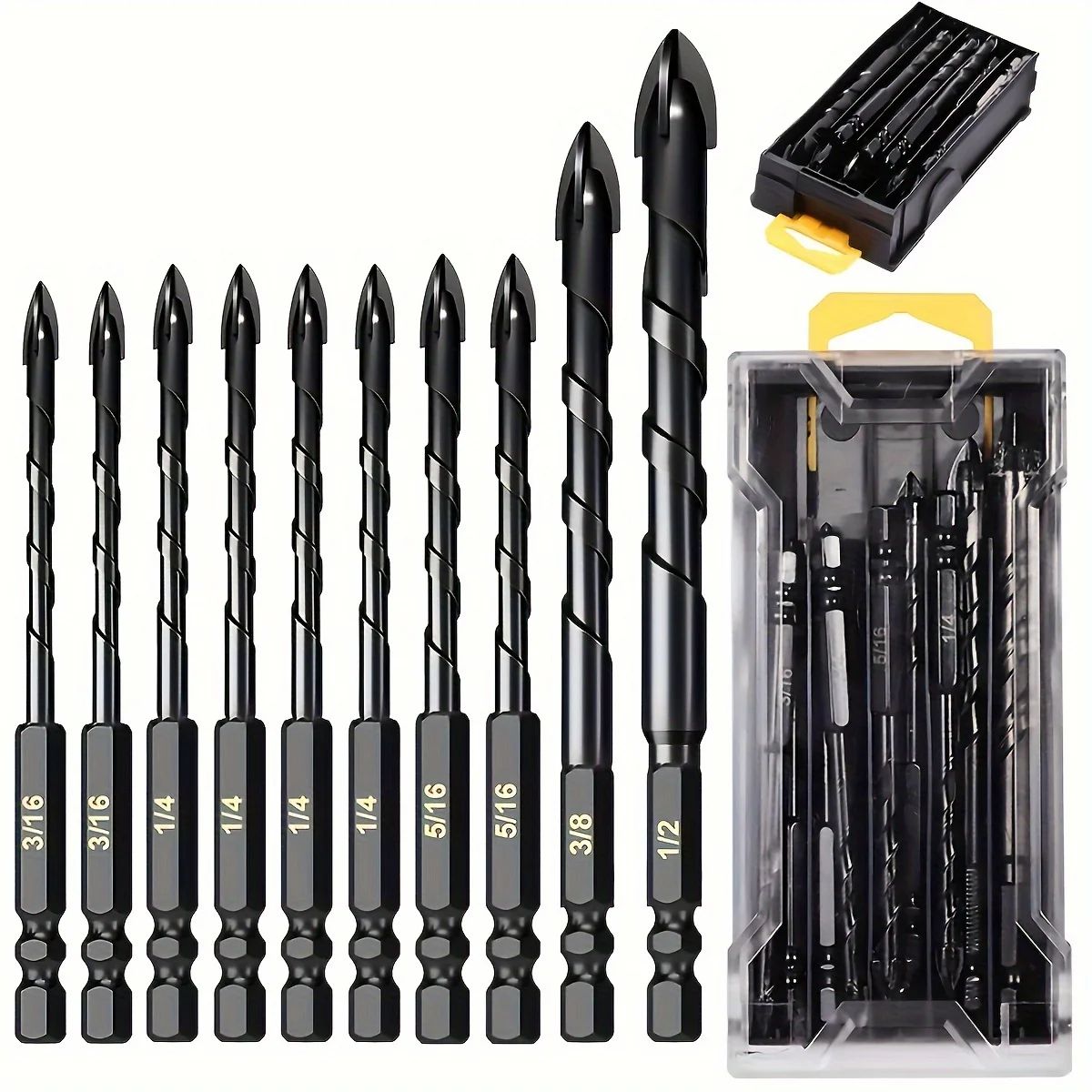 10-Piece Tungsten Carbide Masonry & Glass Drill Bit Set for Tile, Brick, Wood & Plastic