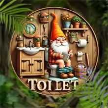 Country Farmhouse Style Wooden Toilet Sign – Charming Dwarf Design Round 8x8 Inch