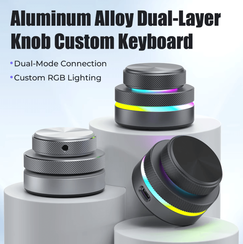 Dual-Layer Wireless Custom Keyboard with RGB Knob – Volume & Multimedia Control for Office and Creative Work