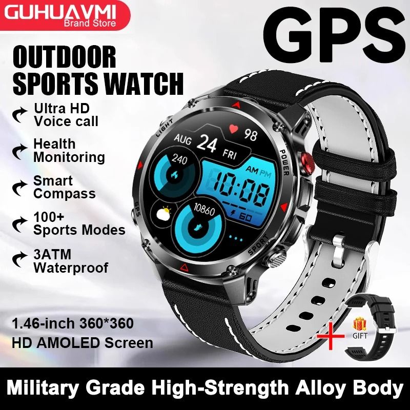 2025 GPS Map Navigation Smartwatch | AMOLED HD Display & Compass | Executive 3ATM Waterproof NFC Bluetooth Call System