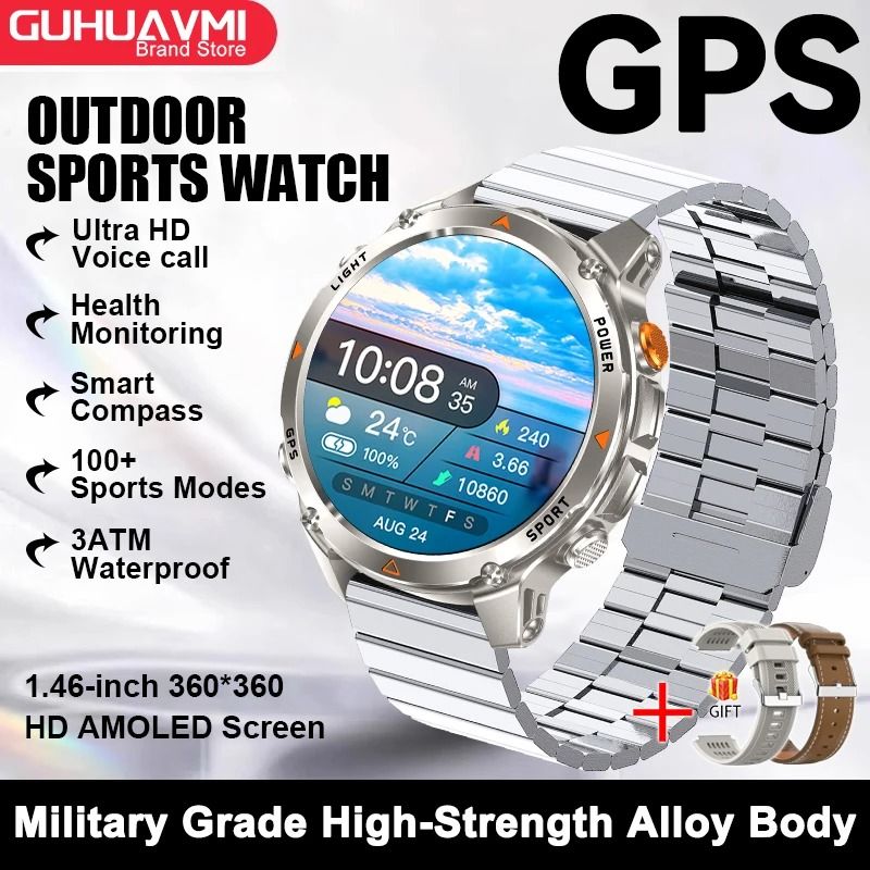 2025 GPS Map Navigation Smartwatch | AMOLED HD Display & Compass | Executive 3ATM Waterproof NFC Bluetooth Call System