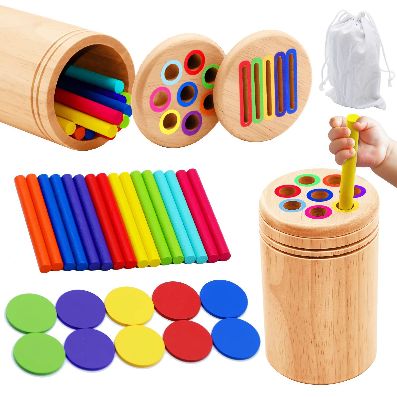 Montessori Wooden Color Sorting & Shape Matching Toys – Fine Motor & Sensory Educational Puzzle for Toddlers